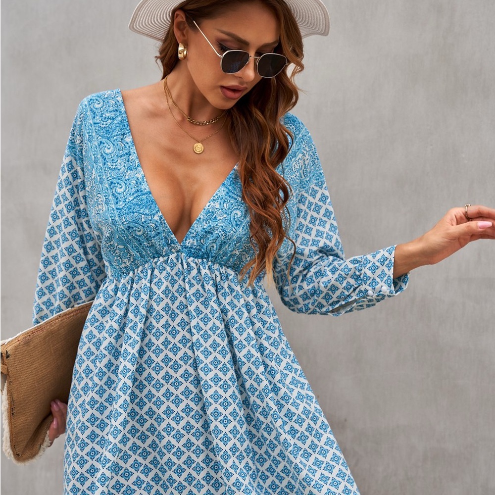 Blue Patterned Mini Dress